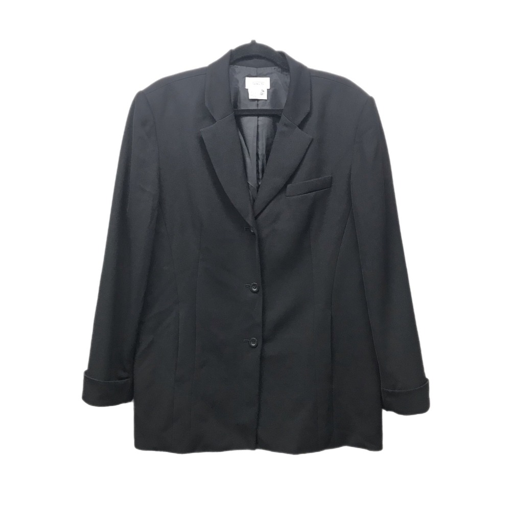 Vintage Talbots Women's Black Blazer 100% Wool Classic 3 Button Jacket Size 16